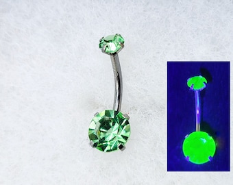 Kolczyk do pępka ze szkła uranowego 14g ze stali nierdzewnej VCH Piercing zielony kolczyk do pępka