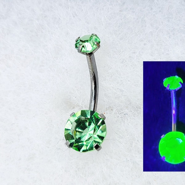 Uranium Glass Navel Ring 14g Stainless Steel VCH Piercing Green Belly Button Ring