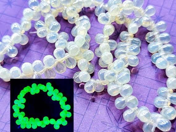 50pcs Uranium Glass Beads Czech Yellow Opal Drops 6x4mm Strand