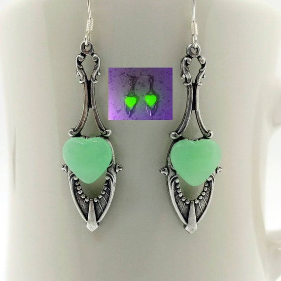 Glow in the Dark Earrings Green Handmade Lampwork Glass Dangles Glow in the Dark Earrings Green Handmade Lampwork Glass Dangles