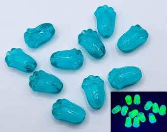 Tulip Uranium Glass Beads 12x8mm Teal Czech Pressed Glass Beads 10pcs
