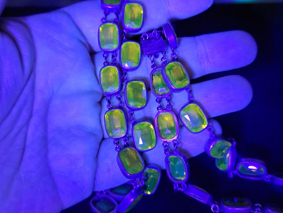 Antique Sterling Uranium Glass Necklace 1910s Riv… - image 5