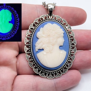Uranium Glass Cameo Necklace Victorian Style Antique Czech Custard Glass
