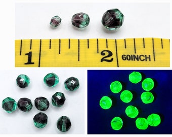 Emerald Purple Uranium Glass Beads Bicolor 4mm 6mm 8mm Czech Fire Polished 10pcs