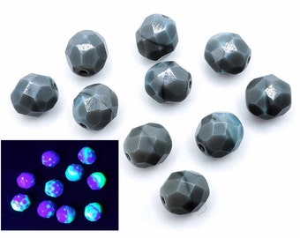 Smoky Mint Uranium Glass Beads 8mm Czech Fire Polish 10pcs