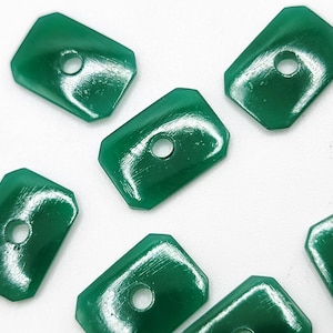 Art Deco Green Glass Cabochons Rectangle Vintage Flat Back Center Hole 14x10mm 8pcs