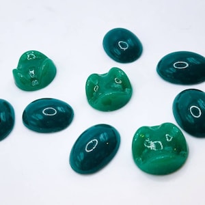 Large Vintage Japanese Green Glass Cabochons Jade Baroque 9pcs