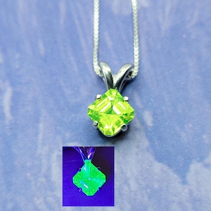 Sterling LuAG Necklace Asscher Cut UV Reactive Lutetium Aluminum Garnet 2.5ct 925 Silver Square Cut