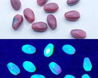 Vintage Pink Uranium Glass Beads Czech 9x6mm Barrel Twist 10pcs