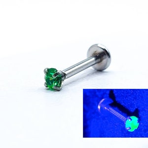 Uranium Glass Labret Medusa Monroe Lip Helix Tragus Conch Piercing Stud 316L Stainless Steel Flat Back