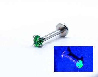 Uranium Glass Labret Medusa Monroe Lip Helix Tragus Conch Piercing Stud 316L Stainless Steel Flat Back