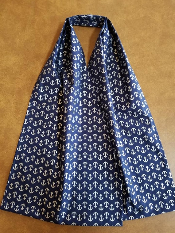Dining Scarf Bib For Child Size 6 8 10 Silver Anchors On Navy Etsy