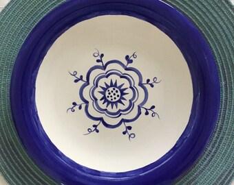 Floral Blue Dinner Pottery Plate, Modern Ceramic Plate, Handmade Dinnerware, Handmade pottery plate, MumGaya Ceramics