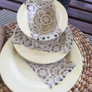 Crochet Yellow Dinner set, Modern Ceramic Plate, bowl  Handmade Dinnerware, Handmade pottery plate, MumGaya Ceramics