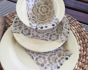 Crochet Yellow Dinner set, Modern Ceramic Plate, bowl  Handmade Dinnerware, Handmade pottery plate, MumGaya Ceramics