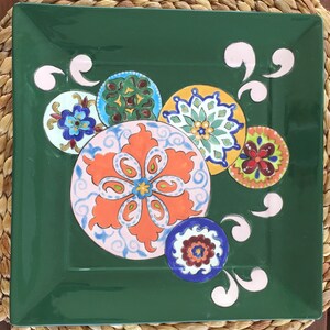Mandalas Green Dinner Pottery Plate, Modern Ceramic Plate, Handmade Dinnerware, Handmade pottery plate, MumGaya Ceramics