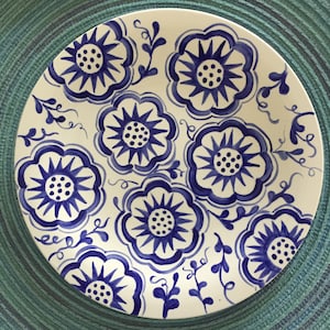 Floral Blue Salad & Dessert Pottery Plate, Modern Ceramic Plate, Handmade Dinnerware, Handmade pottery plate, MumGaya Ceramics