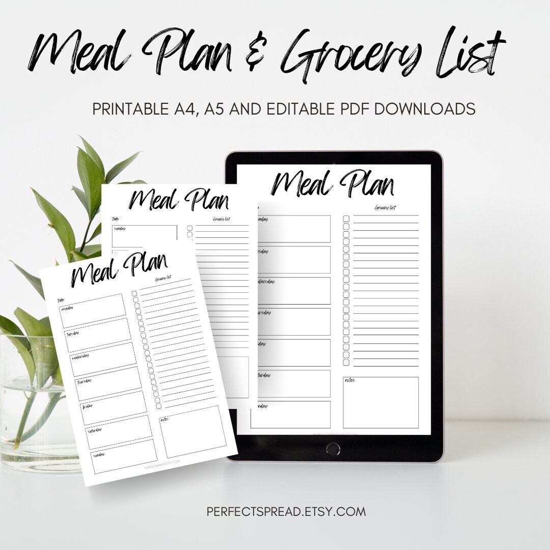 Weekly Meal Planner and Grocery List - Etsy