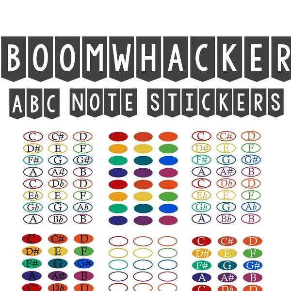 Boomwhacker/Bell 1" x 2" ABC Music Note Óvalos/Pegatinas
