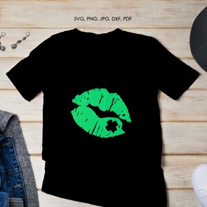 St. Patrick&#39;s Day Green Irish Lips Shamrock Kiss Design, Svg, Png, Jpg, Pdf, DXf Digital Download