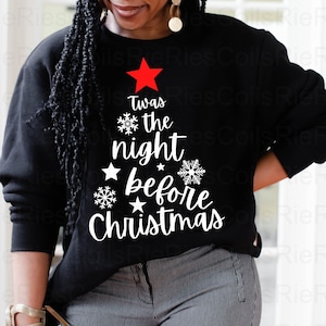 Festive Christmas Holiday, Twas the Night before Christmas, Christmas Eve Pajama Tree Word Art Design 2 Jpg, Png, SVG Digital Download