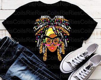 Arte con cabello natural, LOCS con estampados coloridos, Reina de las rastas, Gafas de moda, Autoempoderamiento, Diseño 5 SVG, Png, Jpg, Pdf, Descarga digital
