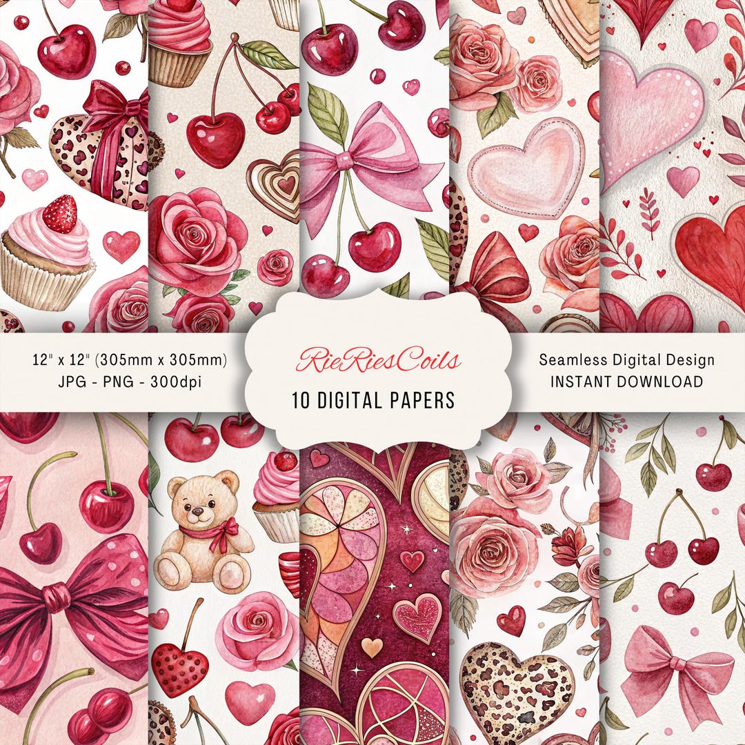 Elegant Valentines Day Digital Design Bundle, Festive Seamless Paper ...