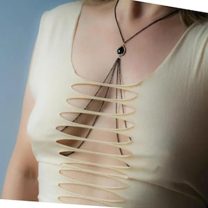 Black Chain Nipple Necklace with Gold Pendant - Non Piercing Body Jewelry