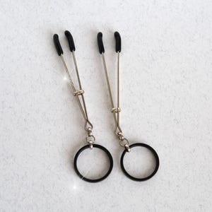 Black O-Ring Tweezer Nipple Clamps / Non-Piercing  Rings / adjustable nipple jewelry / intimate adult content / Mature