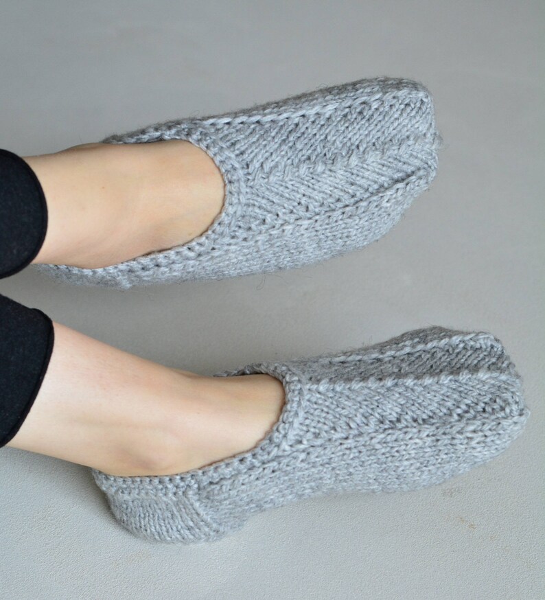 Gray warm slipper socks wool blend knitted slippers wool knit Etsy