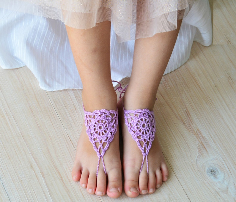 Lavender light girls barefoot sandals wedding kids footless Etsy