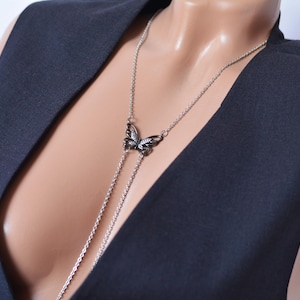 Butterfly Necklace to Nipple / Black Stainless Steel Nipple Chain / non piercing nipple jewelry / mature