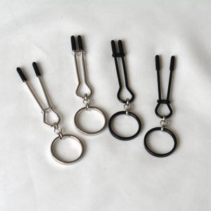 Black O-Ring Tweezer Nipple Clamps / Non-Piercing  Rings / adjustable nipple jewelry / intimate adult content / Mature