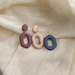 Architectural scalloped arch statement earrings | burgundy, navy, or rose gold | stud or fish hook, polymer clay