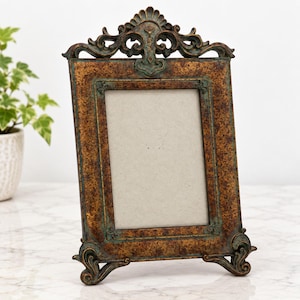 Vintage Ornate 5x7 Picture Frame | Baroque Rococo Style | Bronze Verdigris Patina | Easel Back Photo Frame | Old World Home Decor