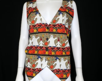 Vintage Halloween Vest | Basic Editions Plus 22W | Ghost Pumpkin Jack O Lantern | 90s Holiday Clothing | Spooky Fall Vest