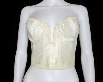 Vintage Backless by Young Smoothie Cream Floral Lace Coquette Bustier Bra 36B