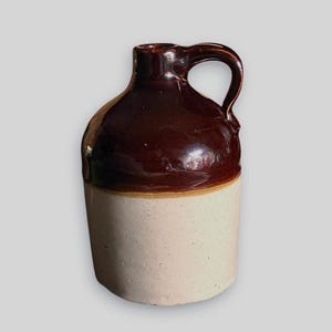 Antique Flask Sized Stoneware Hooch Jug Albany Glaze Primitive Rustic Decor Bud Vase