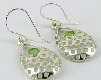 SOLID STERLING SILVER Ring, Peridot Earrings, Drop Hook Earrings, Handmade Silver Earrings, Gift for Her, Free Post