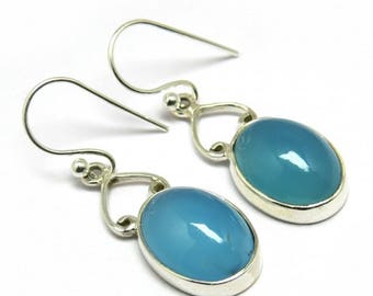 SOLID STERLING SILVER Earrings,  Chalcedony Earrings, Handmade Silver Earrings, Drop Hook Earrings, Gift for Her, Free Post