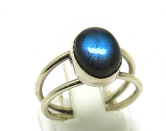 SOLID STERLING SILVER, Labradorite Ring Ladies Silver Ring, Gift for Her, Handmade Silver Ring, Size L M N O P Free Post