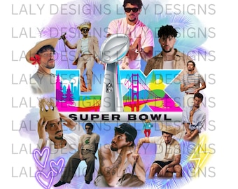 Lot de 2 Bad BUNNY Collage style png à la mi-temps football 2026