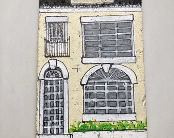 House of many Windows Fan Brick. Hand painted brick inspired by Richmond, Virginia Fan District houses 3.5" x 7.75" x 1.25" Felt backing.