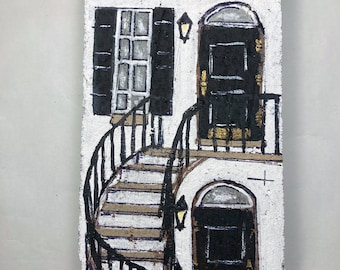 Staircase Fan Brick. Hand painted brick inspired by Richmond, Virginia Fan District houses 3.5" x 7.75" x 1.25" Felt backing.