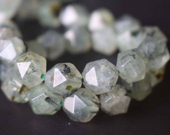 Natural Prehnite Faceted Star Cut Nugget Beads,6mm/8mm/10mm/12mm Prehnite Beads Bulk Suppply,15 inches one starand