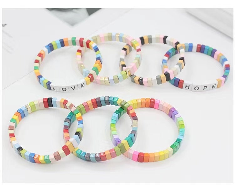Enamel Tila Tile Stretchy Bracelet,Tile Bracelet,Colorblock Bracelet ,Elastic Bracelet,Tila Tile Rainbow Bracelets Wholesale