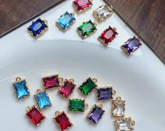 6×10mm copper plated color-preserving edging micro-inlaid rare earth glass rectangular pendant diy earrings necklace accessories,one pendant