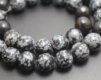 Black Snowflake Obsidian Beads,4mm/6mm/8mm/10mm/12mm Smooth and Round Stone Beads,15 inches one starand
