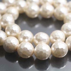 128 Faceted South Sea Shell Pearl Smooth and Round Beads,6mm/8mm/10mm/12mm Faceted Beads Supply,15 inches one starand