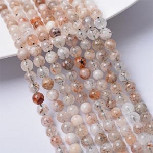 Natural Black Super 7 Crystal Quartz Round Smooth Round Beads,6mm/8mm/10mm/12mm Super Seven Quartz Beads,15 inches one strand